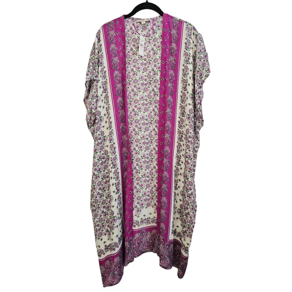 NWT LOFT Purple Floral Kimono Wrap Duster Open Front Size XS/S